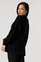 Ribbed Knit Open Front Long Sleeve Cardigan