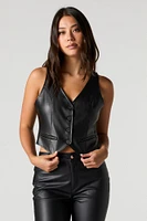 Faux Leather Button-Up Vest