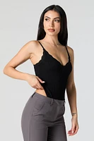 Seamless Ribbed V-Neck Lace Trim Bodysuit