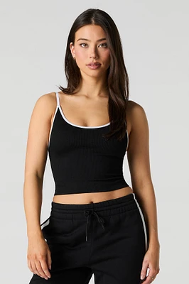 Active Ribbed Contrast Tank with Built-In Cups