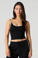 Active Ribbed Contrast Tank with Built-In Cups