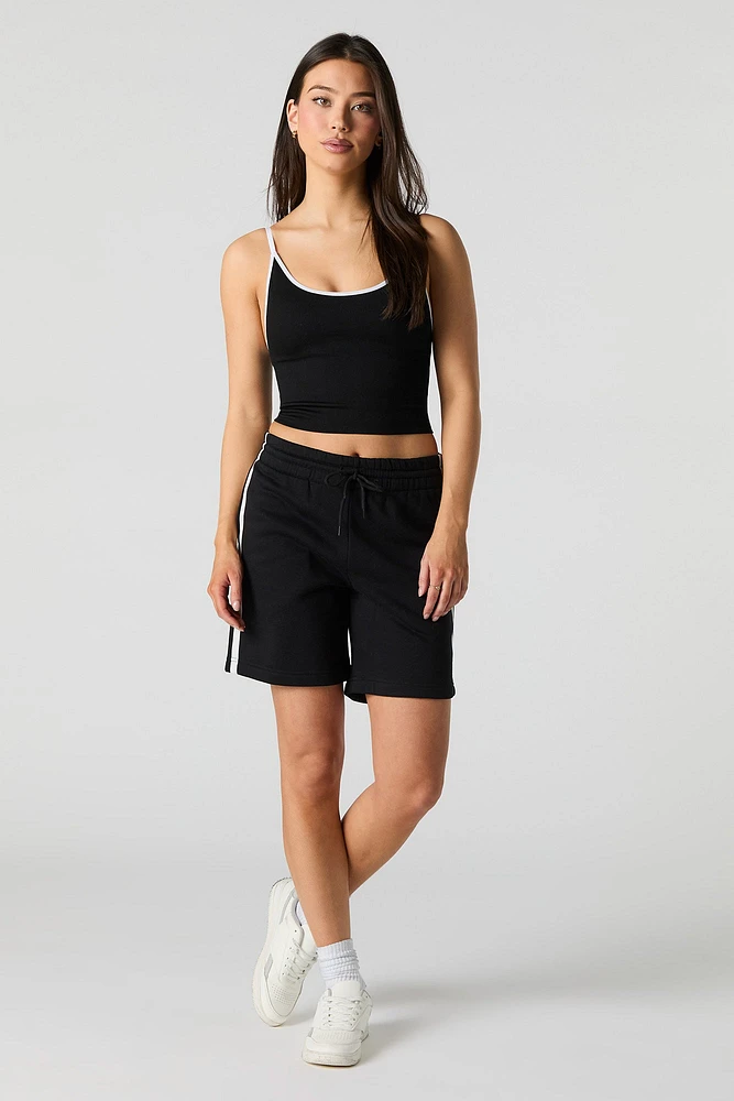 Active Ribbed Contrast Tank with Built-In Cups
