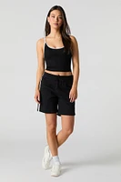 Active Ribbed Contrast Tank with Built-In Cups