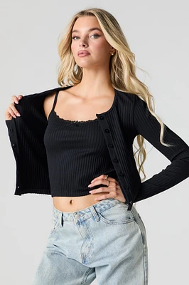 Seamless Ribbed Knit Lace Trim Cami