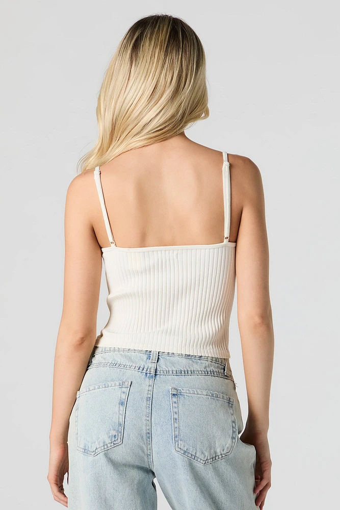 Camisole en Tricot Côtélé Sans Couture Avec Ourlet de Dentelle