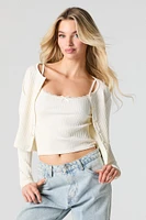 Camisole en Tricot Côtélé Sans Couture Avec Ourlet de Dentelle