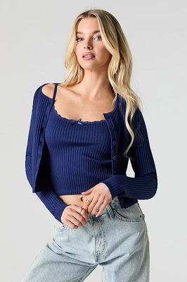 Seamless Ribbed Knit Lace Trim Cami