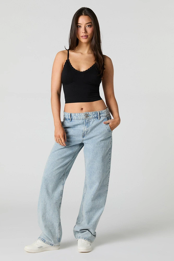 Seamless Lace Trim V-Neck Cami