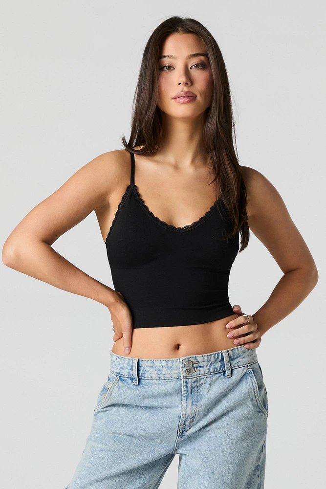 Seamless Lace Trim V-Neck Cami