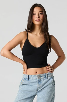 Seamless Lace Trim V-Neck Cami