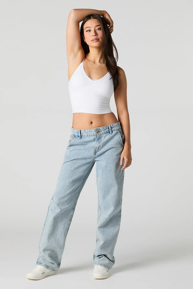 Camisole sans couture Avec Liséré de Dentelle et Encool en V