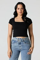 Ribbed Knit Square Neck Crop Top