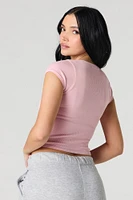 T-shirt ultracourt côtelé sans couture avec encolure carrée