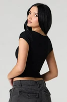 Ribbed Button Front T-Shirt