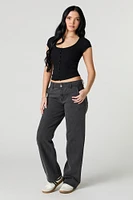 Ribbed Button Front T-Shirt