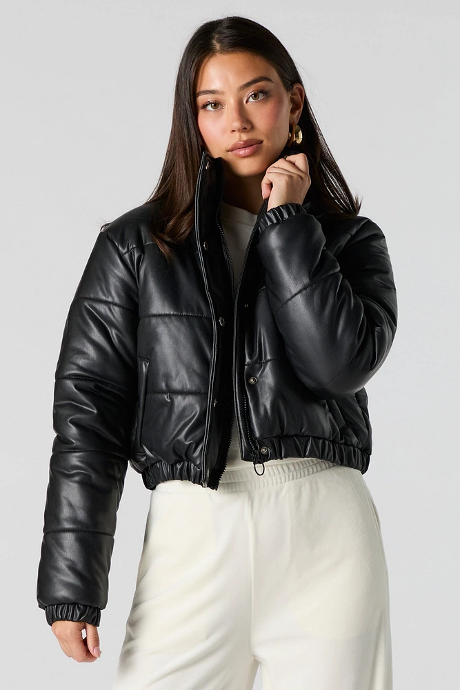 Faux Leather Puffer Jacket