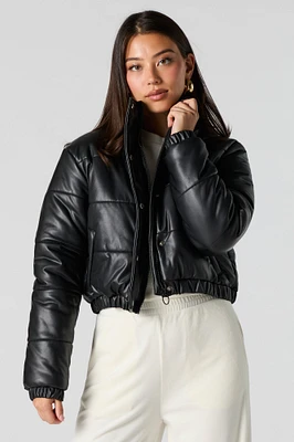 Faux Leather Puffer Jacket