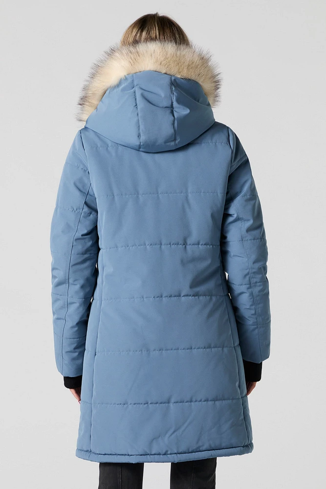 Parka bouffante à capuchon en similifourrure