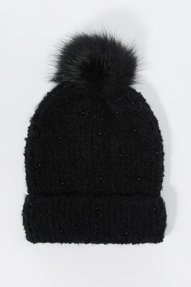 Pearl Knit Beanie with Pom