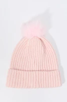 Tuque en tricot côtelé avec pompon