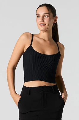 Ribbed Scoop Neck Cropped Tank