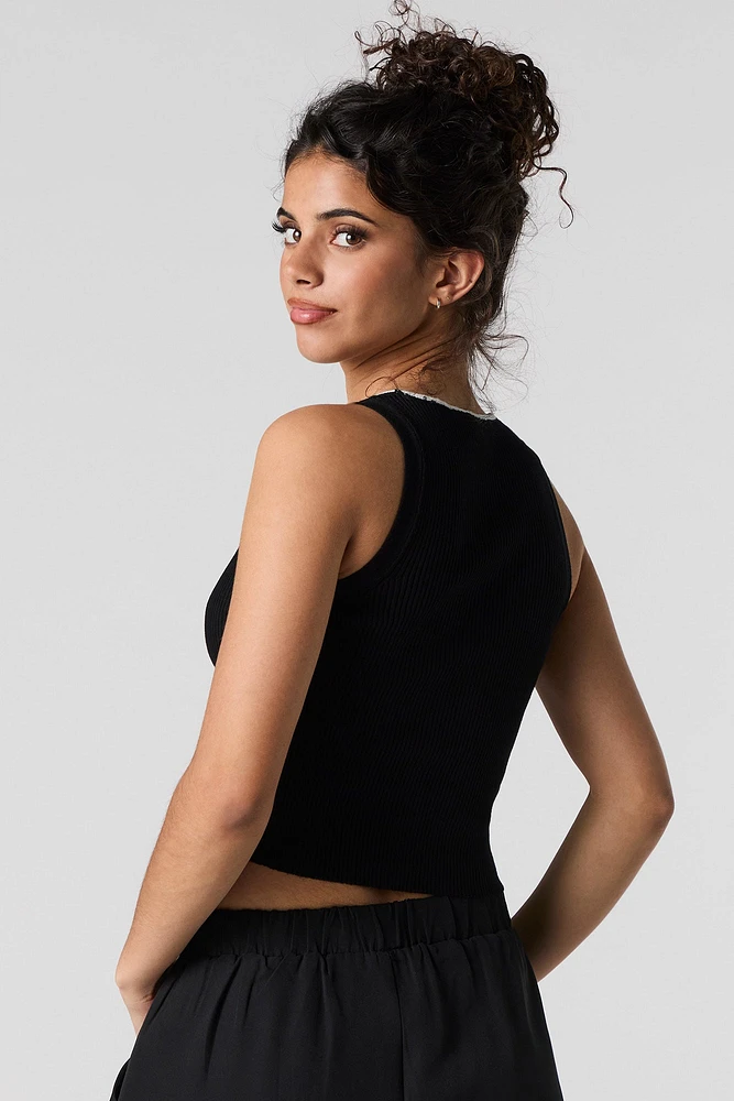 Ribbed Knit Cut-Out Bow Tank