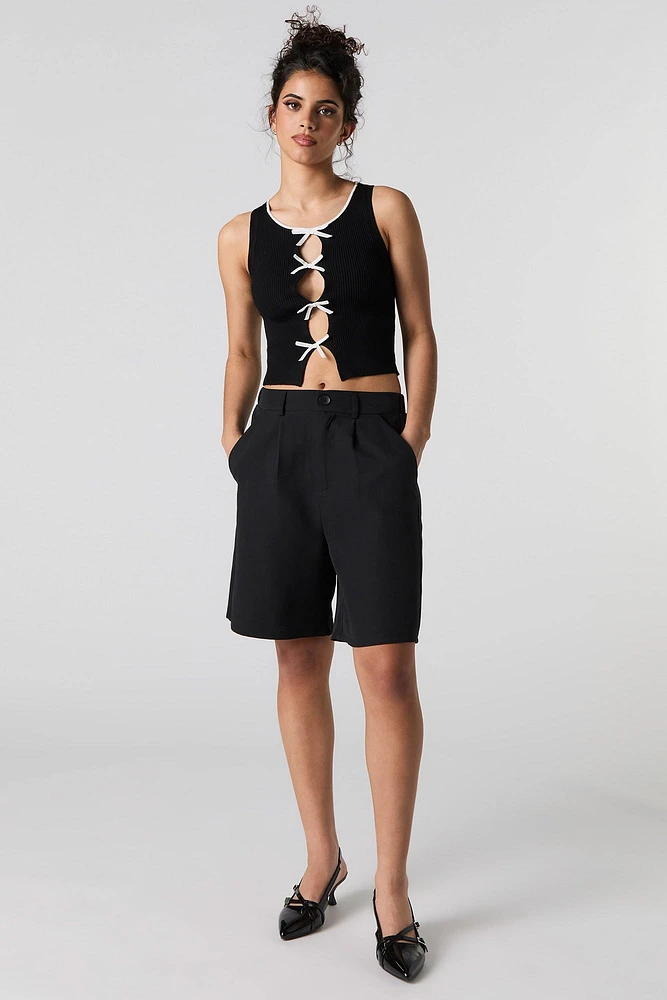 Ribbed Knit Cut-Out Bow Tank
