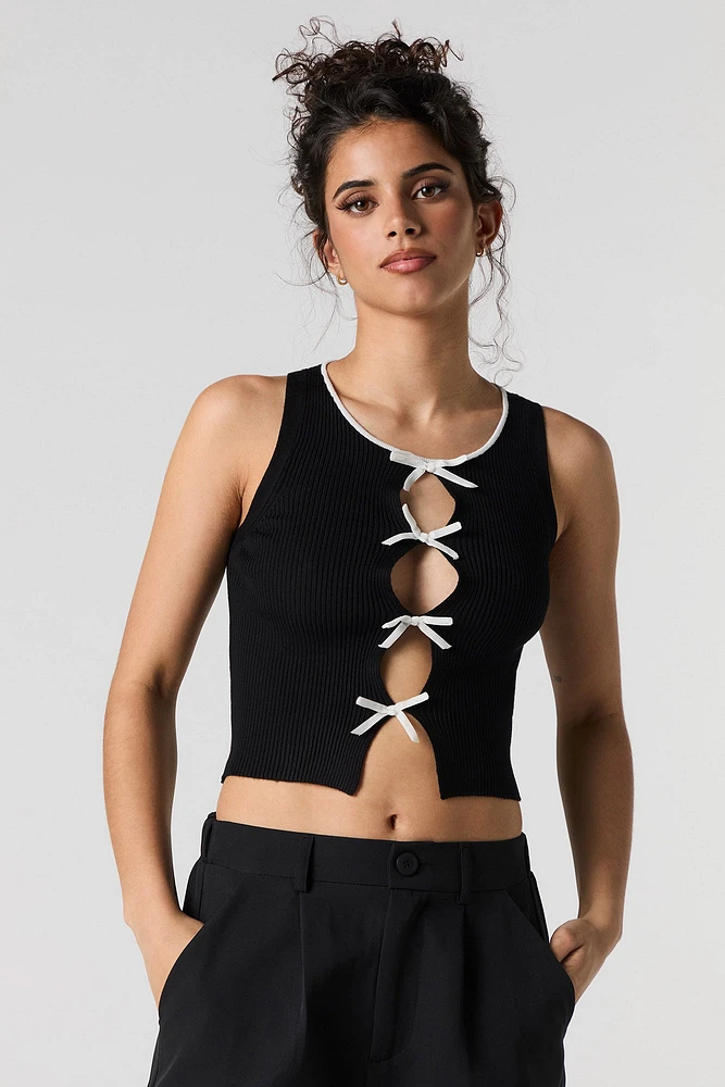 Ribbed Knit Cut-Out Bow Tank