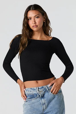 Ribbed Knit Boat Neck Sweater