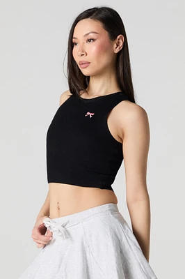 Embroidered Knit Cropped Tank