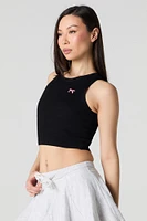 Embroidered Knit Cropped Tank