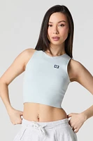 Embroidered Knit Cropped Tank