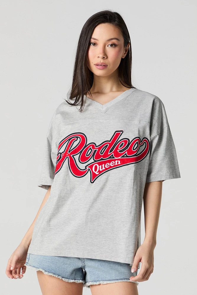 T-shirt avec empiècement brodé Rodeo Queen en sergé et encolure V
