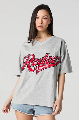 Rodeo Queen Twill Embroidered V-Neck T-Shirt