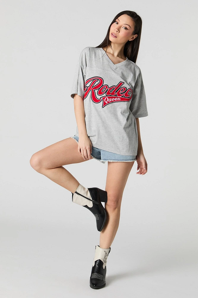 Rodeo Queen Twill Embroidered V-Neck T-Shirt