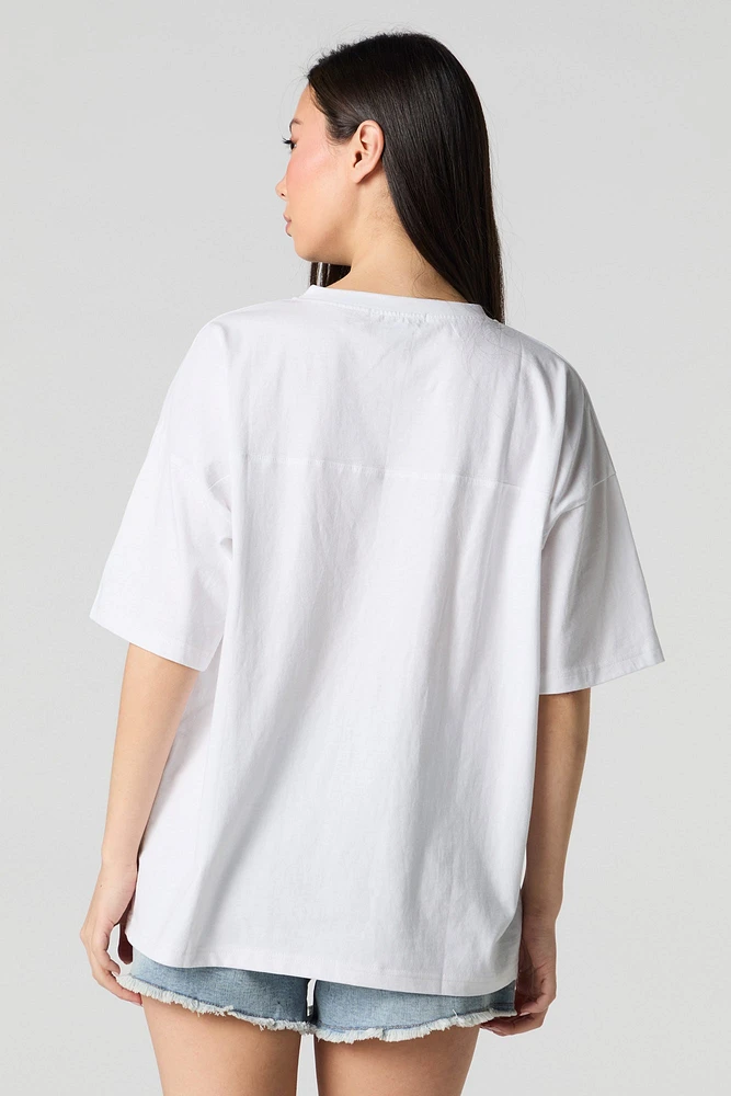 T-shirt à imprimé 76 avec encolure en V