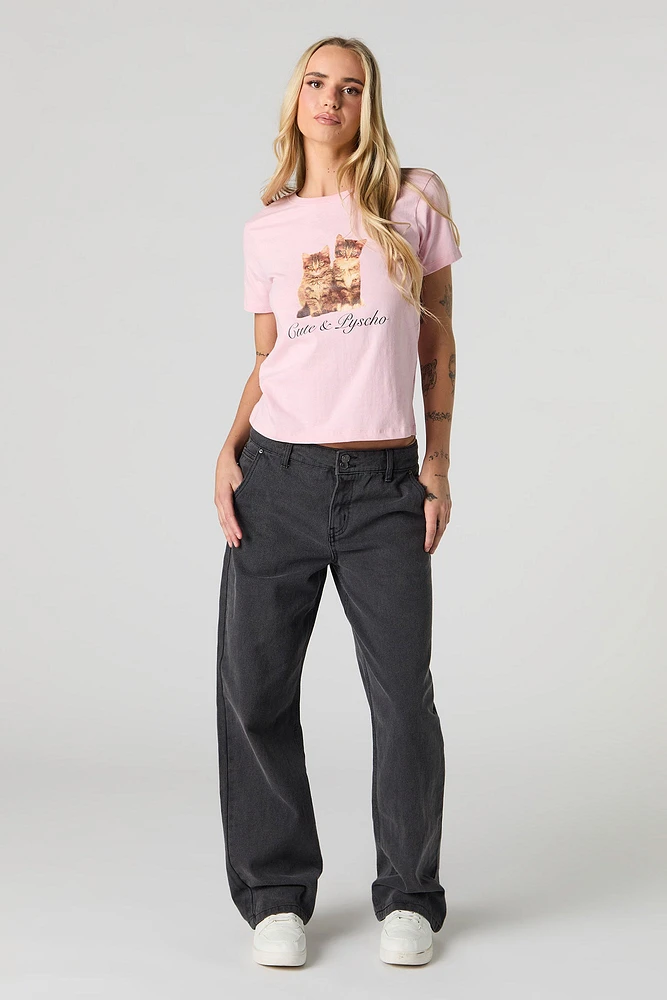 Cute & Psycho Kitten Graphic T-Shirt