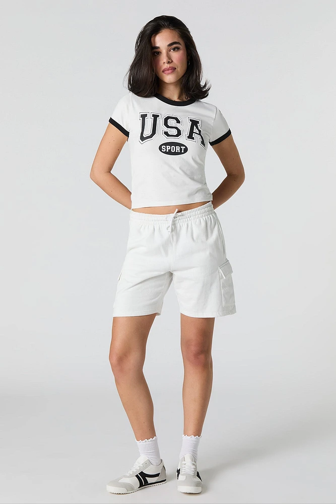 T-shirt ultracourt avec motif brodé et liséré contrastant