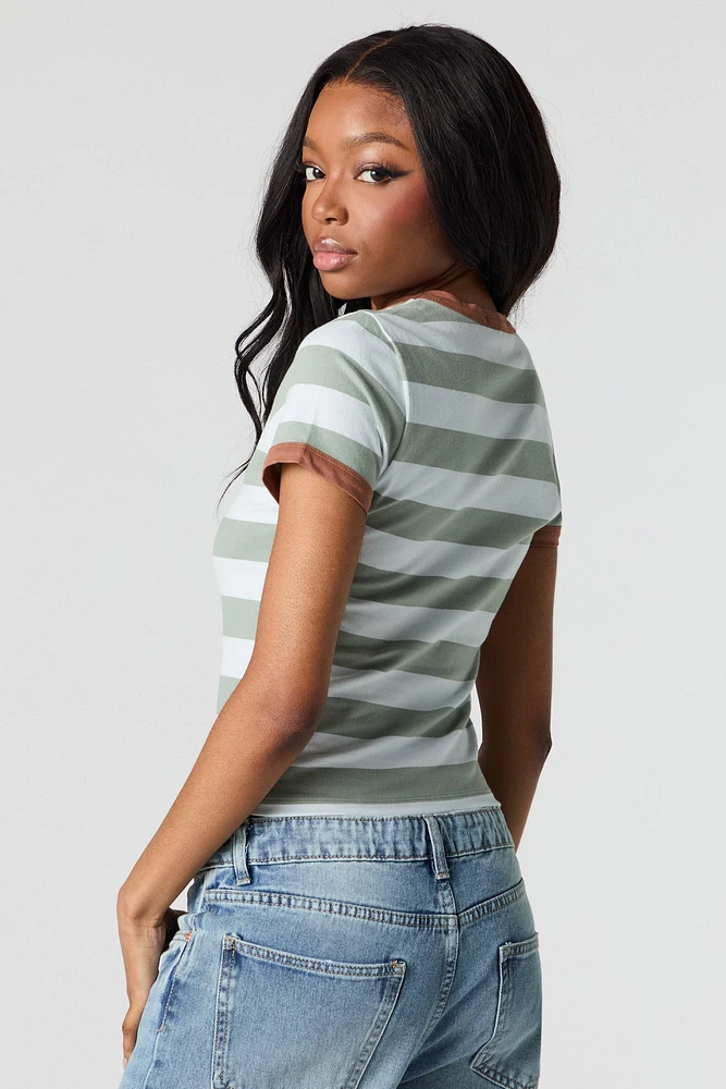 Embroidered Striped Baby Tee