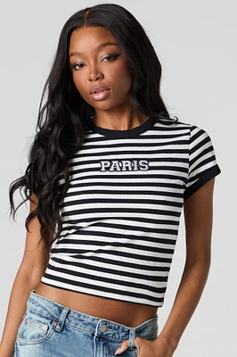 Embroidered Striped Baby Tee