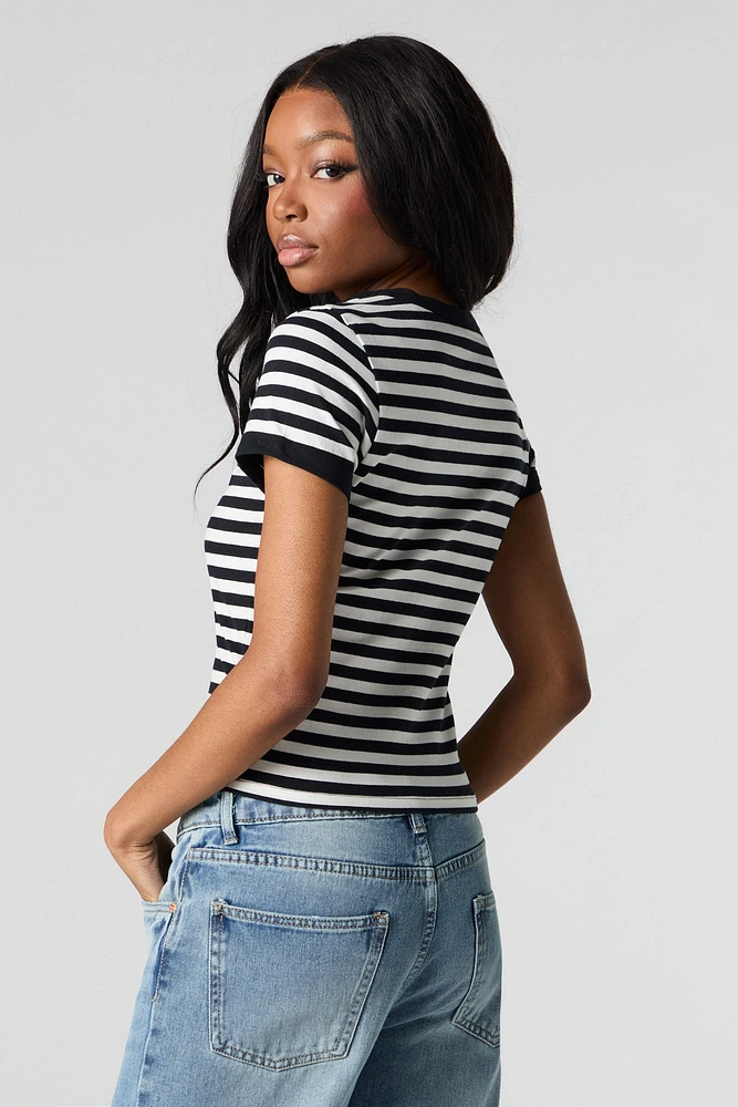 Embroidered Striped Baby Tee