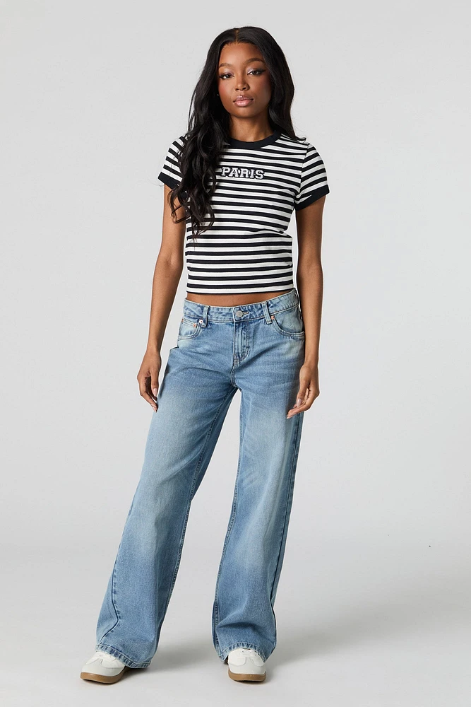 Embroidered Striped Baby Tee