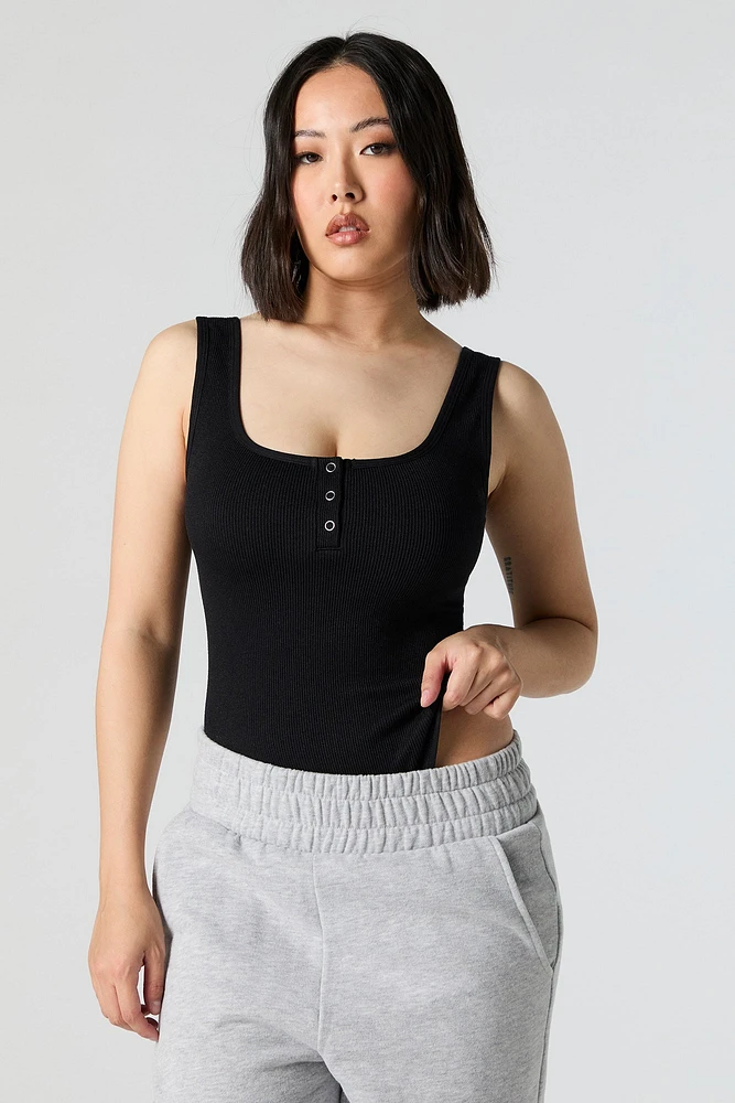 Ribbed Henley Tank Bodysuit