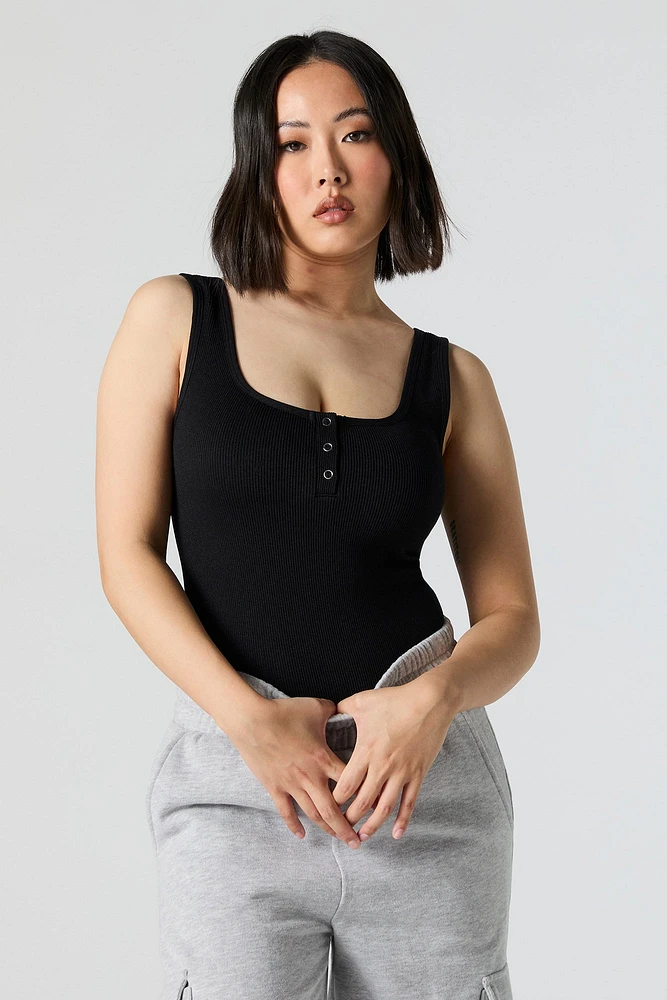 Ribbed Henley Tank Bodysuit