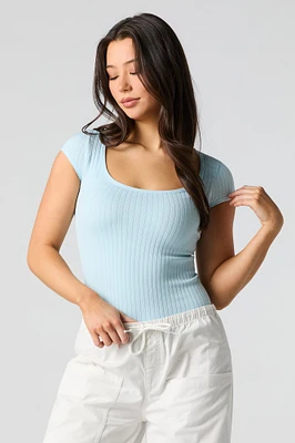 Ribbed Knit Scoop Neck Bodysuit