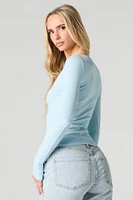 Haut en tricot côtelé sans couture à manches longues avec encolure dégagée