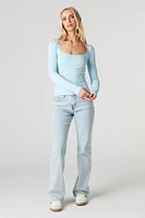 Seamless Ribbed Knit Scoop Neck Long Sleeve Top