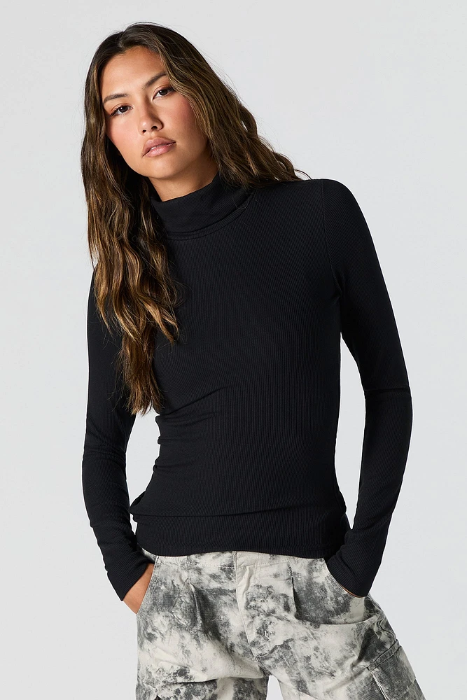 Ribbed Turtleneck Long Sleeve Top