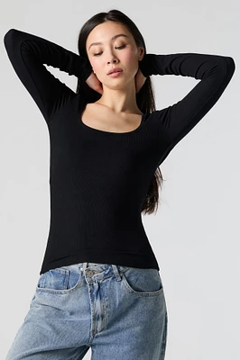 Ribbed Square Neck Long Sleeve Top