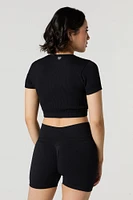 Active Seamless Ribbed Short Sleeve Zip-Up Crop Top